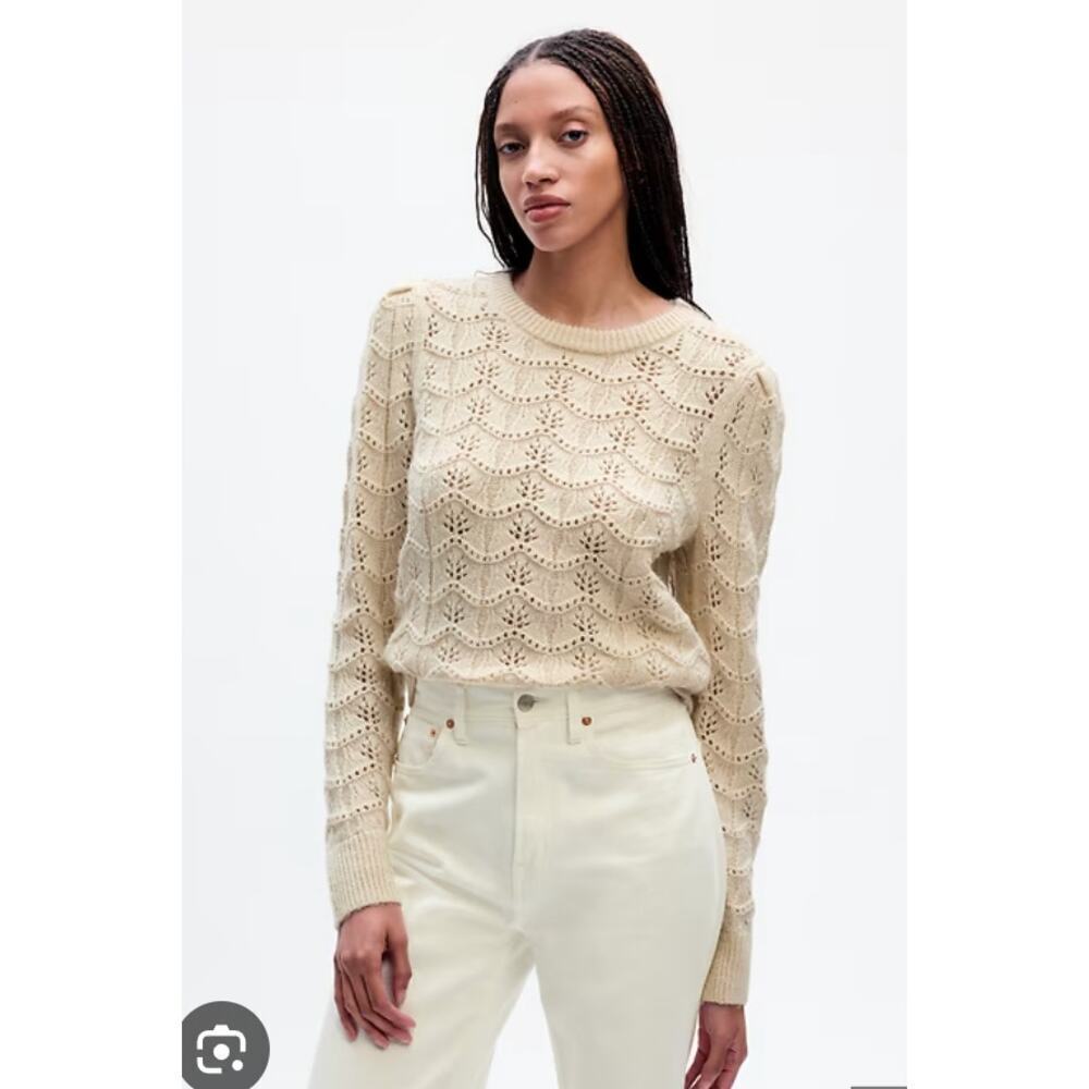 GAP Cream Biege Femme Pointelle Alpaca Wool Blend Sweater Size Small